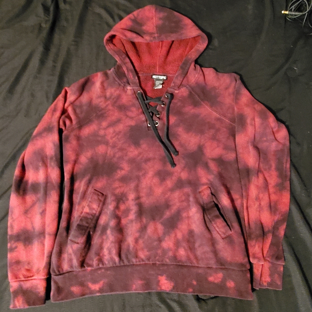 Black and red Acid Wash Tie-dye Hoodie